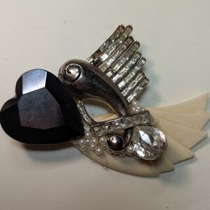 Wendy Gell Pin fish with big Mercury glass heart bone wave and Jewel.